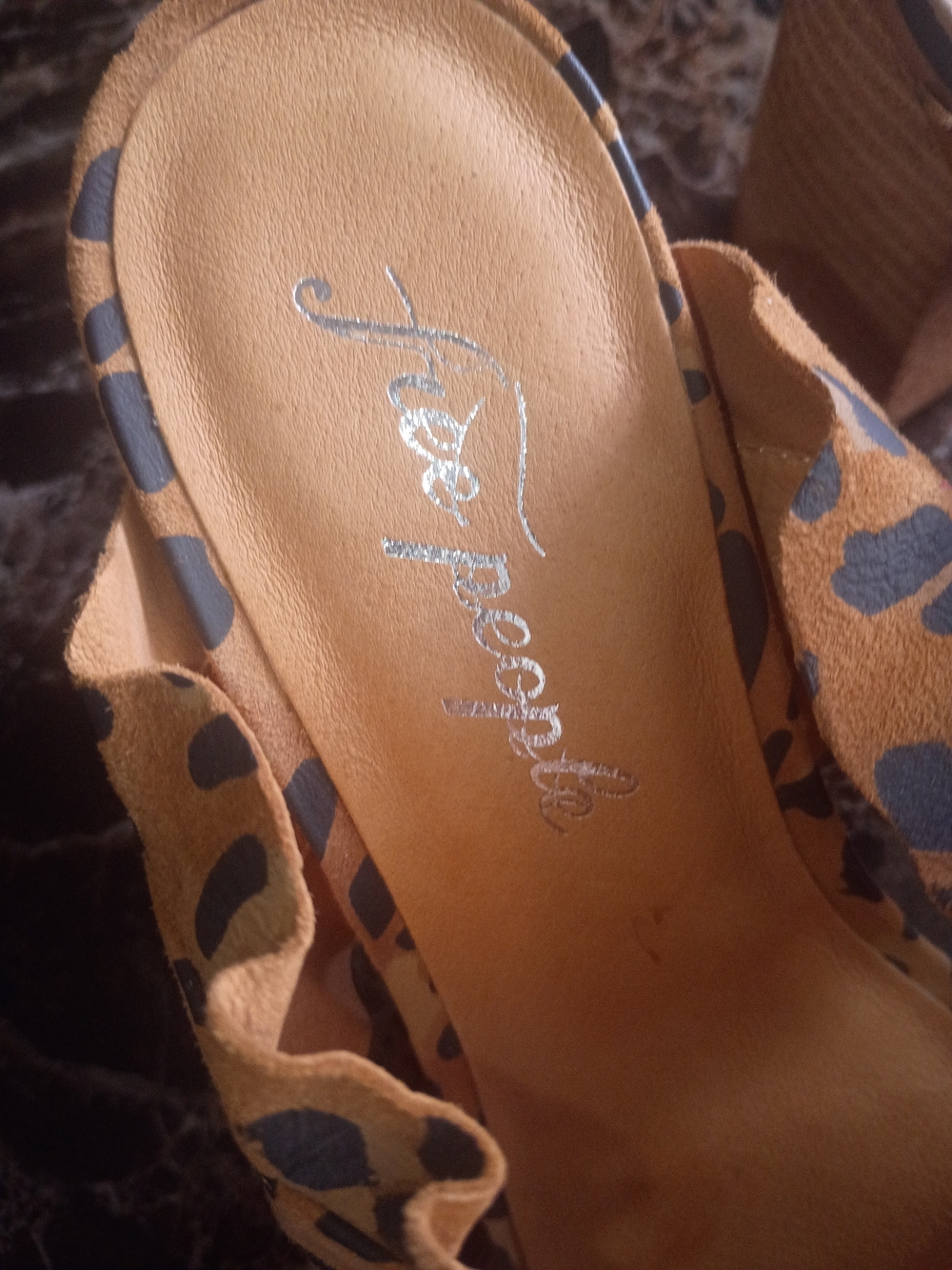 Free People Leopard Ruffle Slide Sandals - Tan & Black - Picture 5 of 7